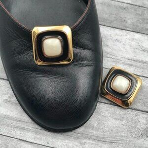 Vintage Bluette Square Gold - Black - Faux Mother of Pearl Shoe Clips